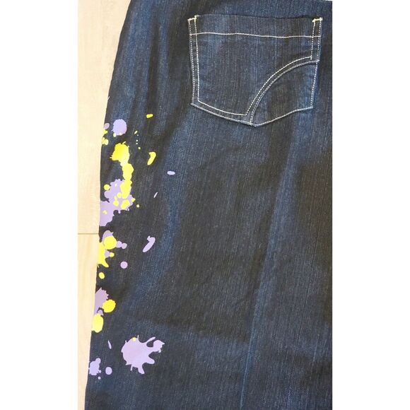 Jamie Nicole 20 Blue Jeans Dark Wash Paint & Patch‎ Boot Cut Pockets NEW - Picture 10 of 11